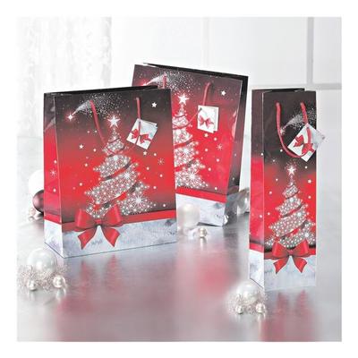 5 Geschenktaschen mit Weihnachtsmotiv groß rot, Sigel, 26x33x12 cm