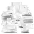 MALACASA 60-Piece Dinner Sets for 12 People, Porcelain Square Plates and Bowls Set White Dinnerware Sets with 12-Piece Dinner Plates/Soup Plates/Dessert Plates/Cups and Saucers, Series Flora