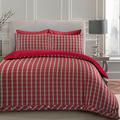 Nimsay Home Highland Woven Tartan Check 180GSM 100% Brushed Cotton Flannel Flannelette Duvet Cover Bedding Set (Red, King Duvet Cover Set)