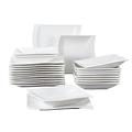 MALACASA Dinner Sets, 24-Piece Wave Shaped Square Tableware Plate Set with 12-Piece Dinner Plates/Soup Plates, Porcelain Crockery Set for 12, Series Flora, Ivory White