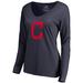 Women's Fanatics Branded Navy Cleveland Indians Splatter Logo Long Sleeve V-Neck T-Shirt