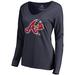 Women's Fanatics Branded Navy Atlanta Braves Splatter Logo Long Sleeve V-Neck T-Shirt