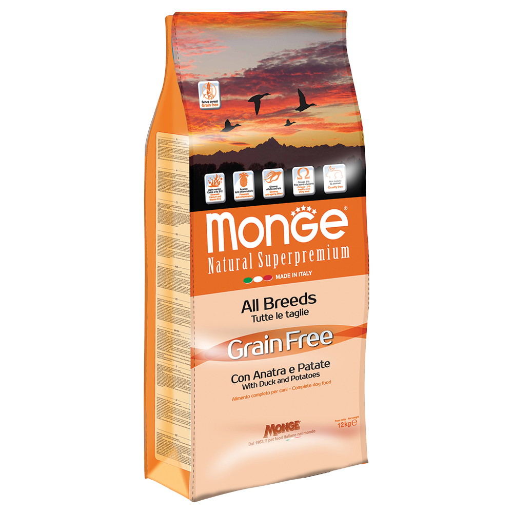 2 x 12 kg Monge Superpremium Crocchette cane - BWild Grain Free All Breeds con Anatra e Patate