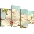 Wallfillers Large Japanese Cherry Blossom Duck Egg Blue White Floral Shabby Chic Canvas Multi 4 Part - 4289