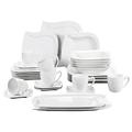 MALACASA Dinner Sets for 6 People, 32-Piece Porcelain Plates and Bowls Set Modern White Dinnerware Sets with 6-Piece Dinner Plate/Soup Plate/Side Plate/Cup and Saucer/Serving Plate, Series Elvira