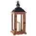 Liown 36026 - 19.5" Natural Wood/Black Metal Lantern 3" X 6" Wavy Edge Battery Operated LED Candle with Timer