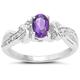 The Amethyst Ring Collection: Sterling Silver Oval Amethyst & Diamond Engagement Ring with Cross over Diamond set Shoulders (Size S)