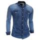 D&R Fashion Men Denim Shirt Washed Out Ribbed Stretchy Top Blue L