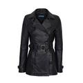 Smart Range Trench Ladies 1123 Black Classic Mid-Length Designer Real Leather Jacket Coat (10)