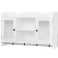 vidaXL - White MDF Wall Mounted Cabinet/Display Shelf with Glass Panel Doors and Hooks for Book/DVD/Coat Storage - Ideal for Living Room, Bedroom or Office