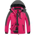 Wantdo Women's Water Resistant Mountain Ski Jacket Outdoor Hooded Windbreaker Jackets Thermal Fleece Coat Windproof Hiking Coat Rose Red M