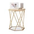 Relaxdays Beistelltisch Hocker, 6-eckiger Dekotisch mit Metallgestell in Gold, Sitzhocker 2in1, HxBxT 45x40x35 cm, natur