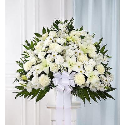 1-800-Flowers Flower Delivery Heartfelt Sympathies White Funeral Standing Basket Medium
