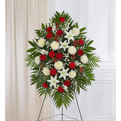 1-800-Flowers Flower Delivery Red & White Sympathy Standing Spray Small | Happiness Delivered To Their Door
