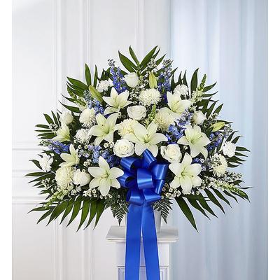 1-800-Flowers Flower Delivery Heartfelt Sympathies Blue & White Funeral Standing Basket Medium