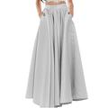 Outgoings Women's Long Skirt Satin High Waist A-line Maxi Prom Party Skirt with Pockets Silver