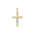 14ct Yellow and White Gold Round Tube Religious Faith Cross With Crucifix Pendant Necklace And Slant Sparkle Cut Ends Jewelry Gifts for Women