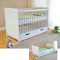 White Solid Wood Baby Cot Bed with Drawer & Deluxe Water Repellent Mattress Converts into a Junior Bed  Height Adjustable