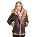 Infinity Women's Brown Hooded Sheepskin Flying Leather Jacket with Cream Fur M