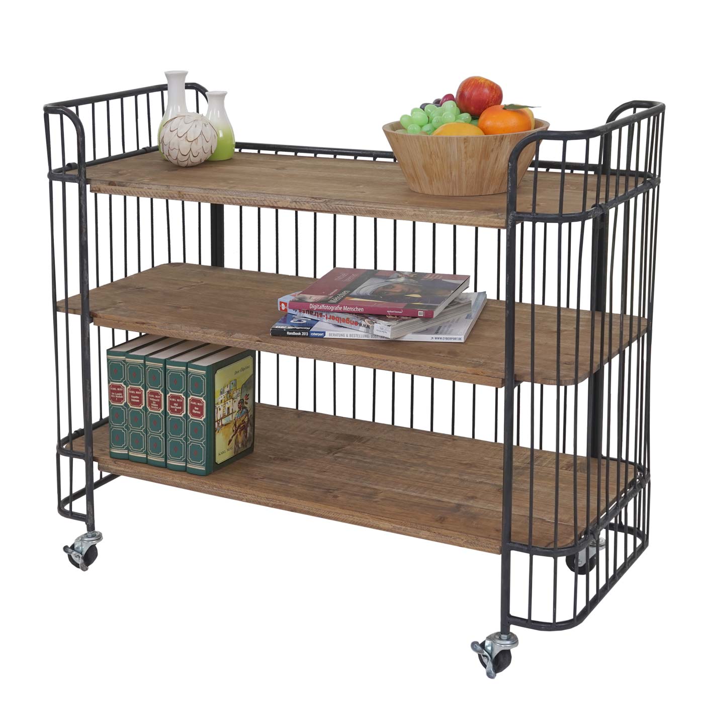 Rollwagen HWC-A43, Rollregal Servierwagen, Tanne Holz massiv Vintage 84x98x36cm Image