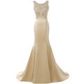 Solovedress Women's Long Mermaid Prom Dress Beaded Evening Gowns Wedding Dress Bridesmaid(UK 22,Champagne)