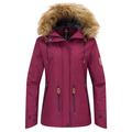 Wantdo Women's Hooded Waterproof Ski Jacket Thermal Fleece Coat Winter Outdoor Windproof Sports Jacket Warm Hiking Windbreaker Jacket Wine Red XL