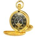 Ogle Vintage Copper Double Cover Tourbillon Phases Moon Chain Fob Self Winding Automatic Mechanical Pocket Watch