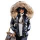 Aox Women Winter Faux Fur Hood Down Coat Lady Thicken Puffer Slim Zipper Jacket Parka (8, Black)