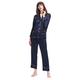 LilySilk Women's Silk Pyjamas Long Ladies Pajamas V Neck Trimmed 100% 22 Momme Pure Mulberry Silk Size 18/XL Navy Blue