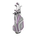 Wilson Amazon Exclusive Beginner Complete Set, 9 golf clubs with cart bag, Women's (right hand), Stretch XL, White/Grey/Purple, WGG157554