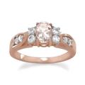 Rose Gold Plated Ss Ring Center 5mm X 7mm Oval Morganite Two 2.5mm White Topaz Either Side Size P 1/2 Jewelry Gifts for Women