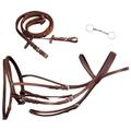 vidaXL Leather Flash Bridle with Reins and Bit Brown Full
