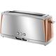 Russell Hobbs Long Slot 2 Slice Luna Toaster with faster toasting Technology (6 Browning levels, Defrost/Reheat/Cancel function, Lift & Look feature,) 1420W, Stainless Steel with Copper accents, 24310