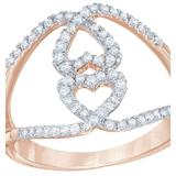 White Natural Diamond Double Heart Loop Ring in 10k Rose Gold