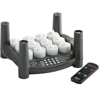 Sterno 60312 2.0 12 Piece Amber Rechargeable Flameless Tea Light Set with EasyStack Charging Base and Timer with Remote