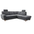 Cavadore Ecksofa Wisconsin mit Bettfunktion / Schlafsofa mit Federkern / Inkl. 2 Kopfstützen + Stauraum / Landhausstil / Holzfüße in Buche / Mikrofaser / Größe: 248 x 88 x 215 cm (BxHxT) / Farbe: Grau