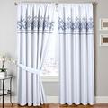 Antalia Luxury Hotel Quality Floral Embroidery Embroidered Fully Lined Thermal Insulated Pencil Pleat Tape Top Curtains Set 66"x72" (168cm Width x 183cm Drop) - Blue