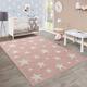 Paco Home Modern Short-Pile Children's Rug Star Design Children's Room Pastel Pink White, Size:120x170 cm