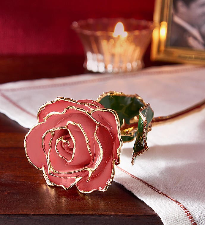 1-800-Flowers Flower Delivery Enchanting 24K Gold Dipped Rose 24K Pink Rose | Happiness Delivered To Their Door