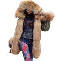 Roiii Plus Size Women Winter Fur Coat Hood Parka Long Trench Jacket Casual Outwear (16-18, Brown Green)