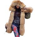Roiii Plus Size Women Winter Fur Coat Hood Parka Long Trench Jacket Casual Outwear (12, Brown Green)