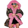 Roiii Womens Winter Camouflage Thick Gray Fur Parka Long Hooded Jacket Coat 8-20 (12, Army Pink)