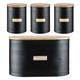 Typhoon Living Ebony Black Tea Coffee Sugar Bread Bin Storage Set with Select Homeware Jumbo Tea Towel