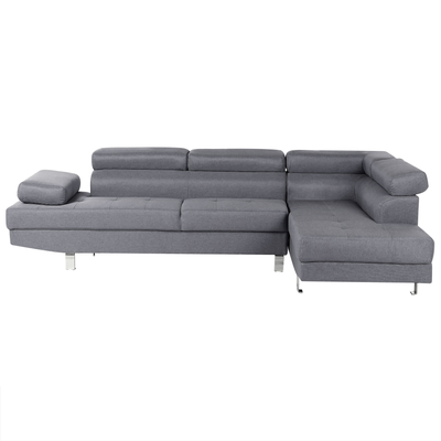 5-Sitzer Ecksofa Grau Stoffbezug L-Förmig mit Chaiselongue Linksseitig Verstellbare Kopfstützen Klassisch Modern Wohnzim