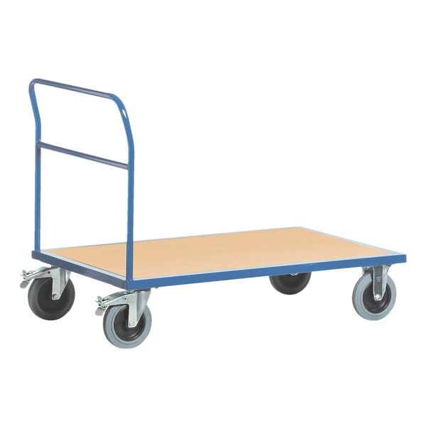 ROLLCART Schiebebügelwagen 85x50 cm Holz-Ladefläche blau, 97x95x50 cm Image