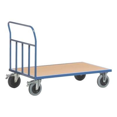 ROLLCART Rohr-Stirnwandwagen 100x70 cm Holz-Ladefläche blau, 112x99x70 cm