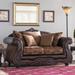 Lark Manor™ Englehart 73.5" Rolled Arm Loveseat w/ Reversible Cushions Faux Leather/Chenille in Brown | 41.5 H x 73.5 W x 37 D in | Wayfair