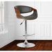 Corrigan Studio® Alvin Swivel Adjustable Height Bar Stool w/ Pedestal Base in Faux Leather, Walnut Wood & Chrome Leather in Brown/Gray | Wayfair