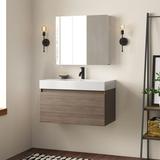 Wrought Studio™ Wrought Studio Ikraam 36" Wall Mounted Single Sink Bathroom Vanity Set w/ Mirror Wood/Plastic in Gray | Wayfair