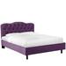 Willa Arlo™ Interiors Pires Tufted Low Profile Platform Bed Upholstered/Velvet/Metal in Indigo | 41 H x 74 W x 87 D in | Wayfair